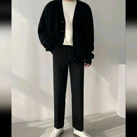 Black Mens Drop Shoulder Cardigan - Picture 2 of 5